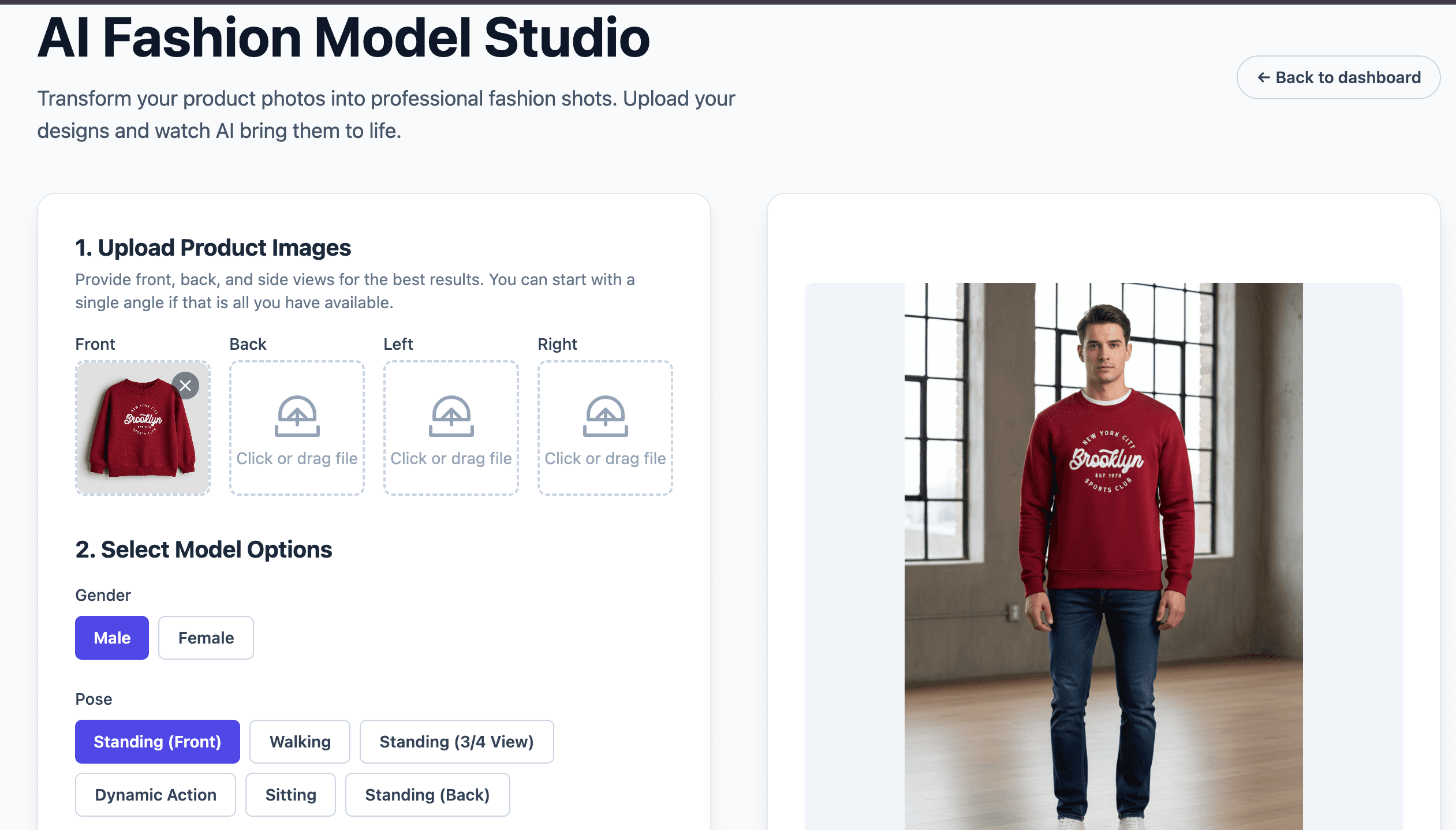 AI Fashion Studio Interface